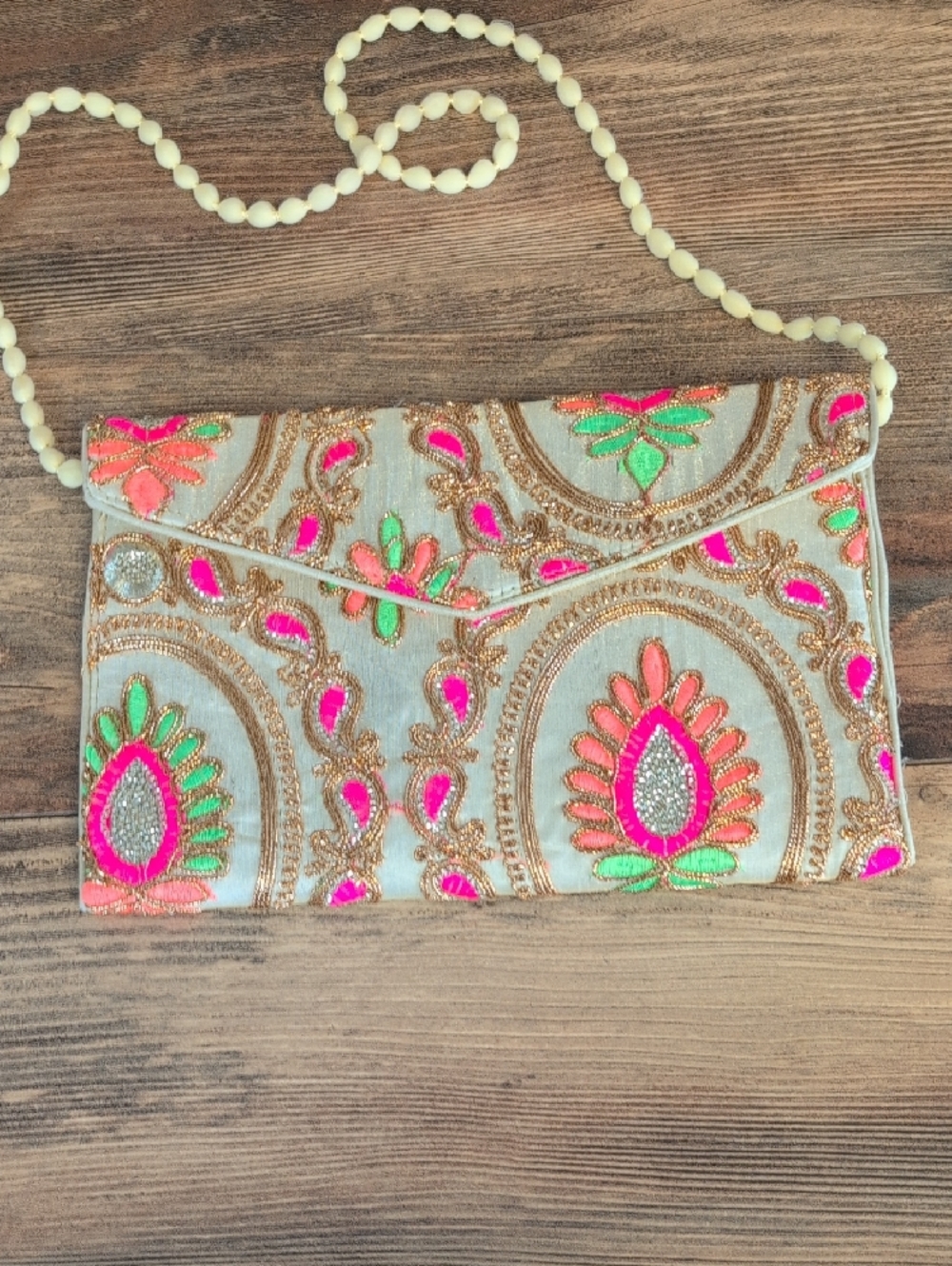Embroidered Multicolor Evening Clutch with Beaded Strap             AB171 - Picture 2 of 10